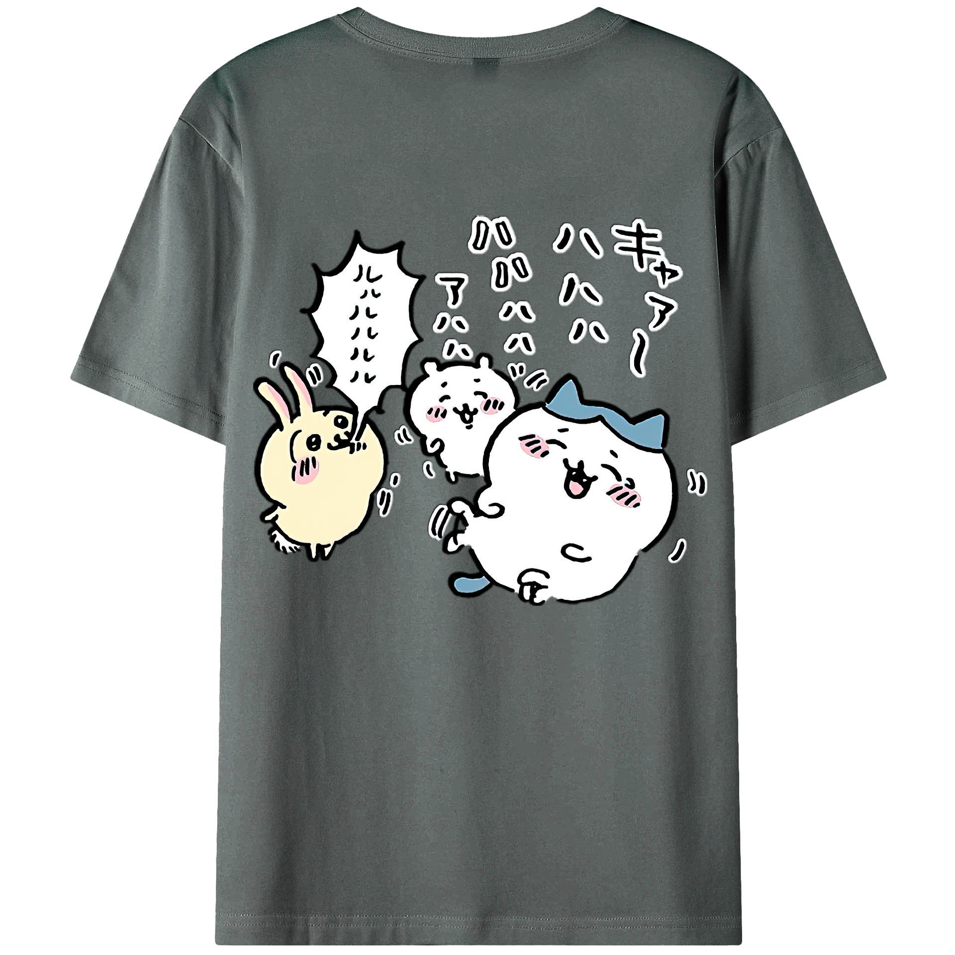 （画像用） ちいかわ うさぎ Chii-kawa usagi 綿100％ メンズ半袖Tシャツ（バックプリント） 通気性
